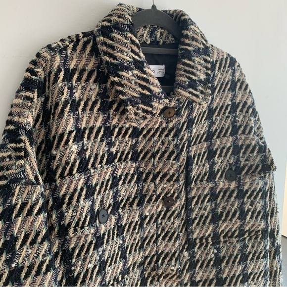 Mango Tweed Plaid Jacket Shacket Size L - Picture 12 of 16